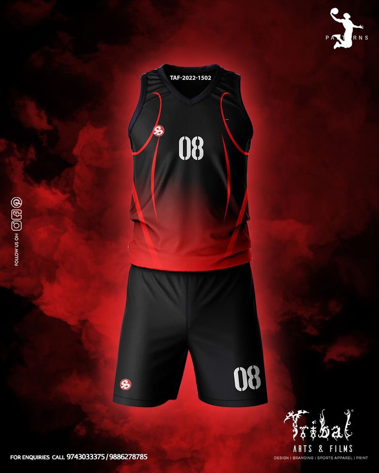 a red and black soccer uniform with the number 80 on it's chestline