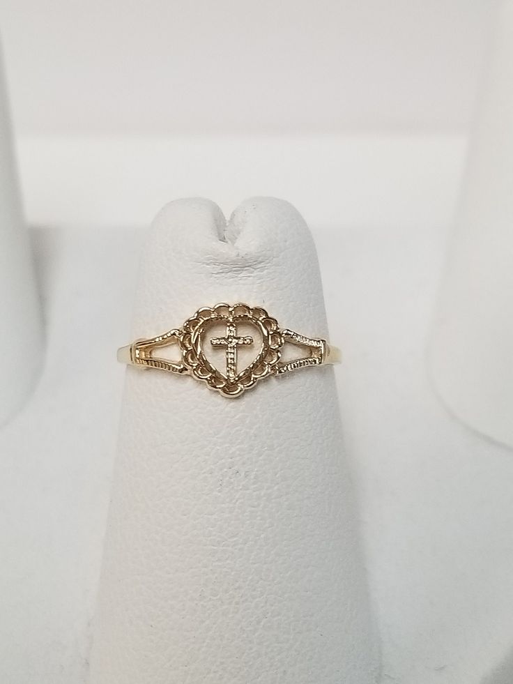 "Thanks for shopping our vintage estate store. We tend to sell well below wholesale and truly hope you enjoy all of our items. Many of the items are one of a kind, so please enjoy scrolling through the pictures and hopefully something will catch your eye. Blacks spots are from the reflections. Estate14k yellow gold heart cross beaded filigree ring. Ring size: 4 Setting: 1/4\" 6.5mm Band width: 1mm Weight: .82 gram Stunning ring, marked 14k." Gold Cross Ring, Xoxo Jewelry, Dope Jewelry Accessories, Bead Ball, Sister Jewelry, Catholic Jewelry, Jewelry Accessories Ideas, Dope Jewelry, Jewelry Essentials