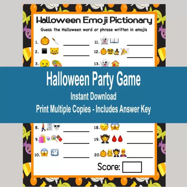 a halloween party game with pumpkins and candy on it's back ground, in front of a blue border