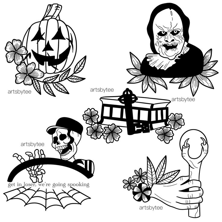 four different types of halloween tattoos