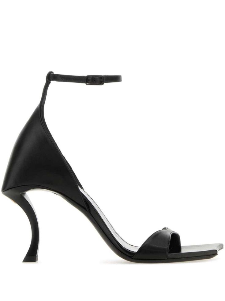 black calf leather square open toe buckle-fastening ankle strap branded insole 100mm sculpted heel Sleek Calf Leather High Heel Sandals, Sleek High Heel Calf Leather Sandals, Evening Sandals With Padded Heel In Calf Leather, Modern Sandals With Sculpted Open Heel, Designer Heels With Sculpted Heel And Ankle Strap, Designer Heels With Ankle Strap And Sculpted Heel, Sleek Calf Leather Sandals, Modern Open Heel Heels With Buckle Closure, Evening Sandals With Sculpted Heel And Square Toe