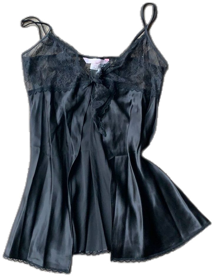 Elegant Victoria's Secret Sleepwear For Date Night, Black V-neck Top By Victoria's Secret, Victoria's Secret Black V-neck Top, Feminine Fitted Black Sleepwear, Fitted Black Feminine Sleepwear, Fitted Feminine Black Sleepwear, Black Satin Camisole For Night Out, Victoria's Secret Black Camisole Sleepwear, Fitted Black Sleepwear For Date Night