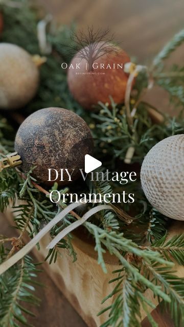 an arrangement of ornaments on a table with the words diy vintage ornaments