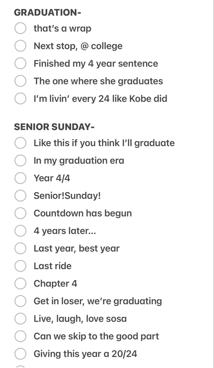 a list with the words graduation written on it