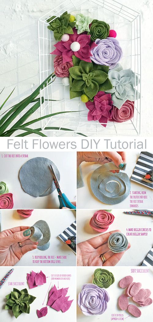 the instructions for making felt flowers are shown