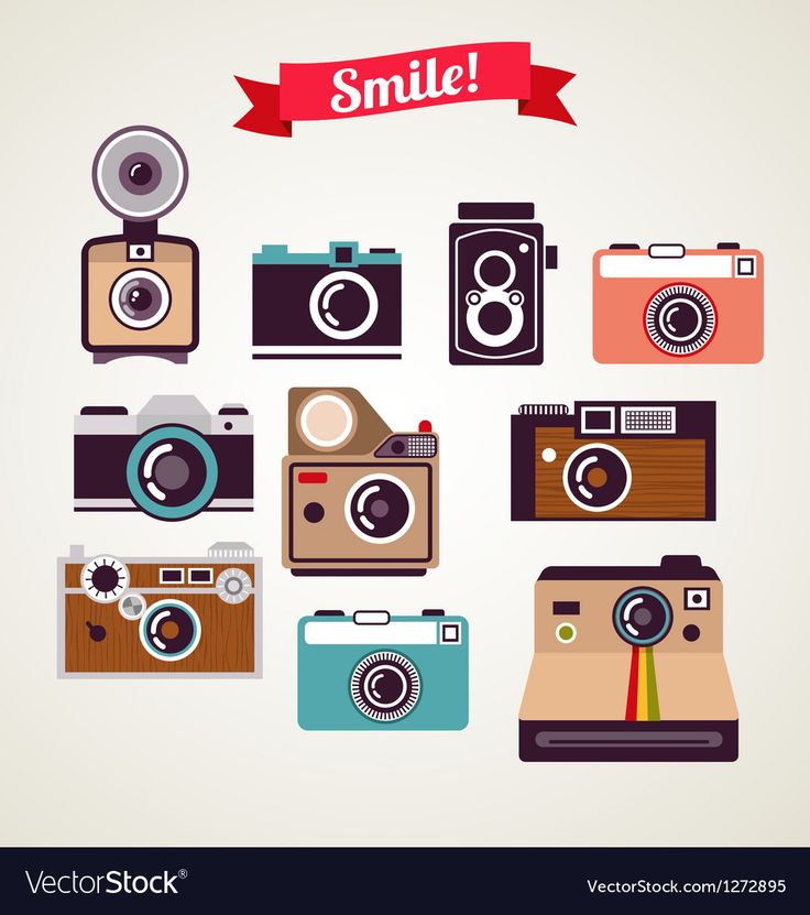 a collection of retro cameras with the words smile on it's front and back