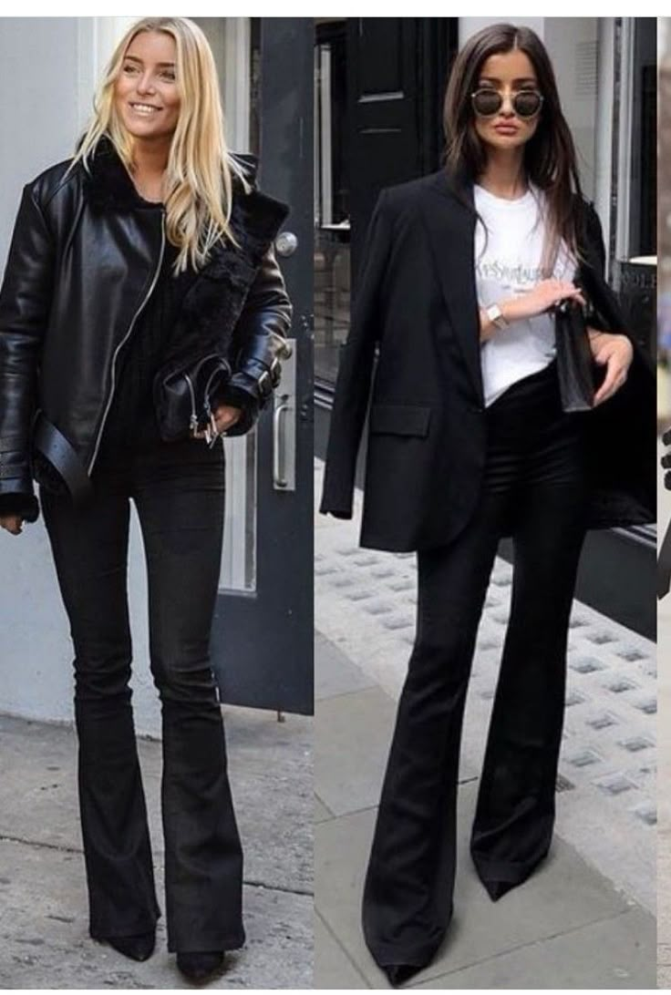 Black High Rise Flare Jeans Outfit, Flare Jeans Chic Outfit, Black Flared Dress Pants Outfit, Black Flares Outfit Work, Jeans Fall Outfit 2024, Chic Flare Jeans Outfit, Black Flare Leg Jeans Outfit, Fall Evening Outfit Dressy, Flare Black Jeans Outfit Winter