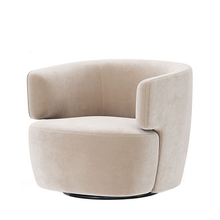 a round chair with a black base and a light colored upholstered fabric seat