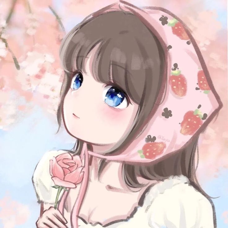 a girl with blue eyes holding a pink rose