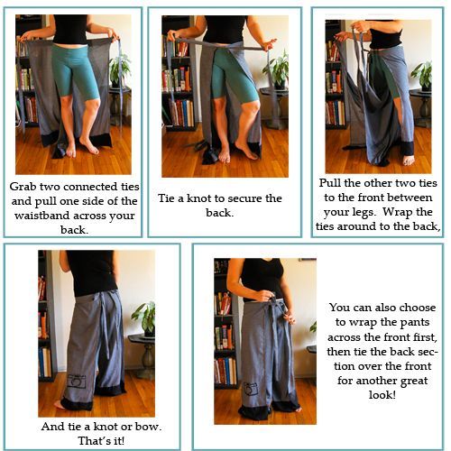 the instructions for how to wear yoga pants are shown in four different pictures, including an image of a woman's legs