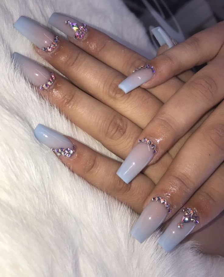 Wedding Nails Dusty Blue, Dusty Blue Nails Wedding, Dusty Blue Nails With Design, Dusty Blue Wedding Nails, Dusty Blue Nails, Blue Wedding Nails, Blue Gel Nails, Baby Blue Nails, Graduation Nails