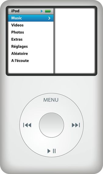 an apple ipod with the menu open