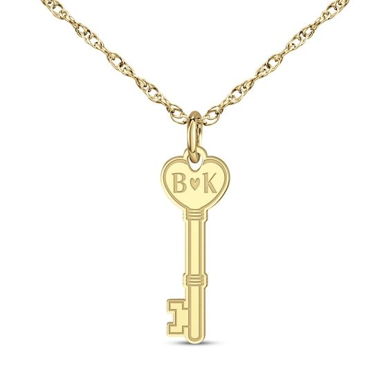 Show your love with this engravable heart-topped key necklace. 10K yellow gold Features your and your loved one's initials inscribed with a heart in the middle 16- to 18-inch adjustable rope chain with spring ring clasp Key Locket Necklace, Charm Bar, Slouch Socks, Heart Key, Sparkly Things, Pink Accessories, Romantic Photos, Heart And Key, Key Necklace