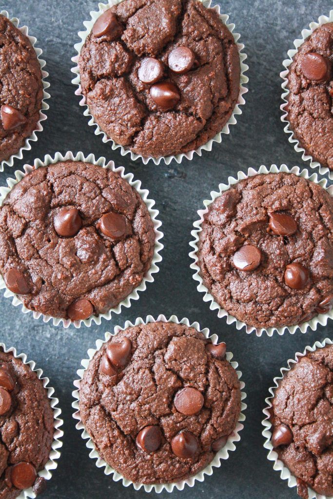 chocolate cupcakes with chocolate chips on top