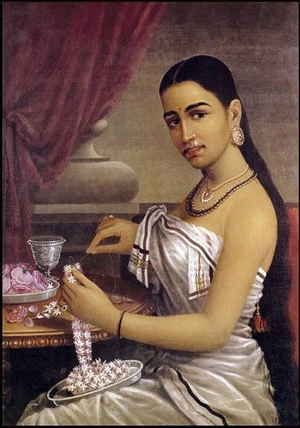 a painting of a woman sitting at a table with a glass in front of her