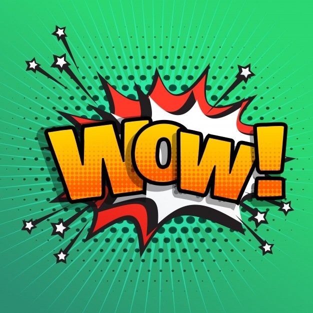 the word wow is written in comic style on a green background with white and red stars