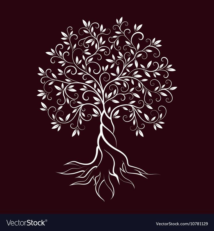 a stylized tree with roots on a dark background