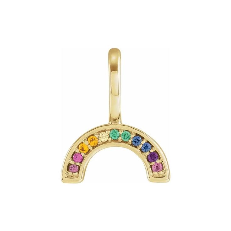 Indulge in beauty with our Multi-Gemstone Rainbow Pendant. This exquisite piece features a stunning array of multi-colored gemstones, set in a delicate and intricate design. Elevate any outfit with this luxurious pendant, a true masterpiece that embodies elegance and sophistication. Metal: 14k Yellow Gold | 14k White Gold | 14k Rose Gold Measurement: 14x10mm Pendant Multicolor 14k Gold Jewelry With Gemstone Accents, 14k Gold Multicolor Gemstone Jewelry, Elegant Rainbow Diamond Jewelry, Rainbow Multi-stone Diamond Jewelry, Rainbow Diamond Jewelry With Multi-stone, Yellow Gold Multi-stone Gemstones In Sterling Silver, Elegant Rainbow Pendant Necklaces, Elegant Multi-stone Rainbow Gemstones, Multicolor 14k Gold Jewelry With Multi-stone