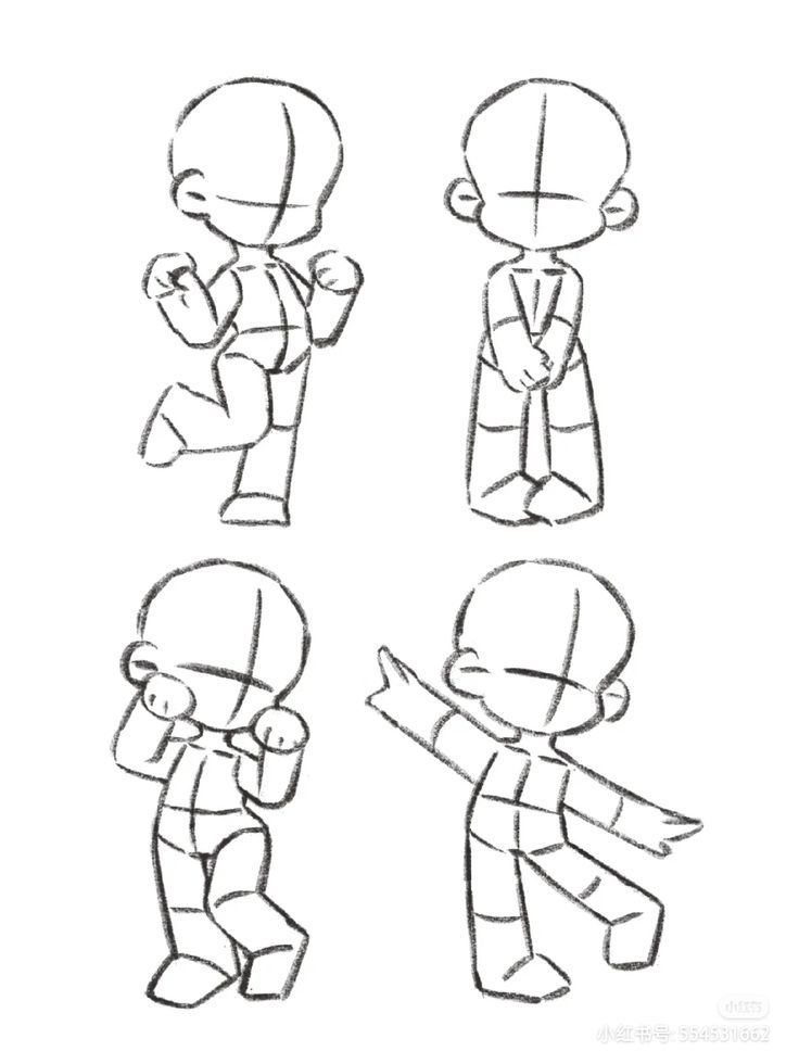 four different poses of the same character