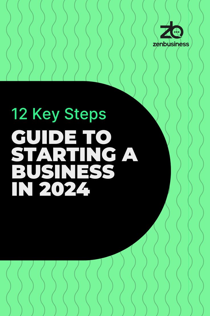 the cover of 12 key steps guide to starting a business in 2054, with green wavy background