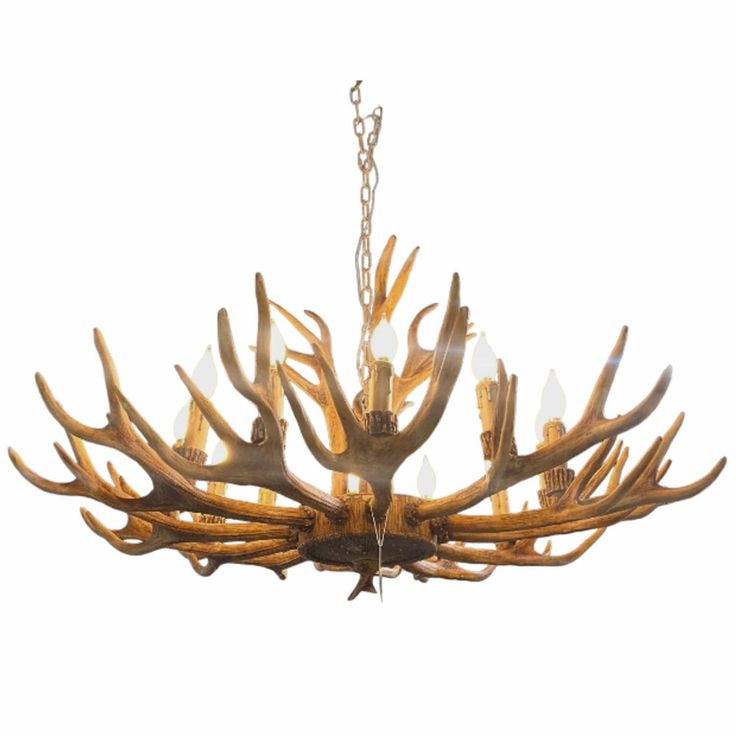 a chandelier with antlers hanging from it's center and two lights on each side