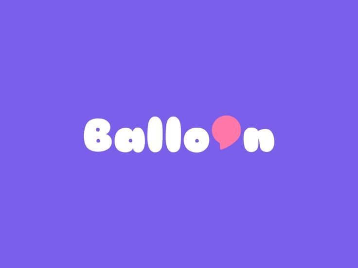 the word balloon is written in white and pink on a purple background with an orange heart