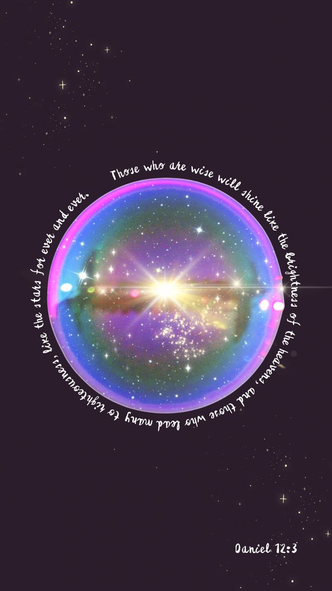 an image of the stars in the sky with a bible verse on it's side