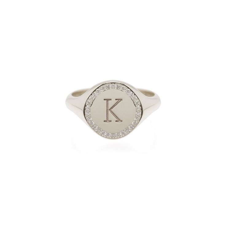 Zoë Chicco 14kt Gold Round Initial Signet Ring with Diamond Halo Signet Ring With Diamond, Country Wedding Rings, Type Face, Ring With Diamond, Uppercase Letters, Ring Sizer, Initial Letter, Ring Size Guide, Diamond Halo