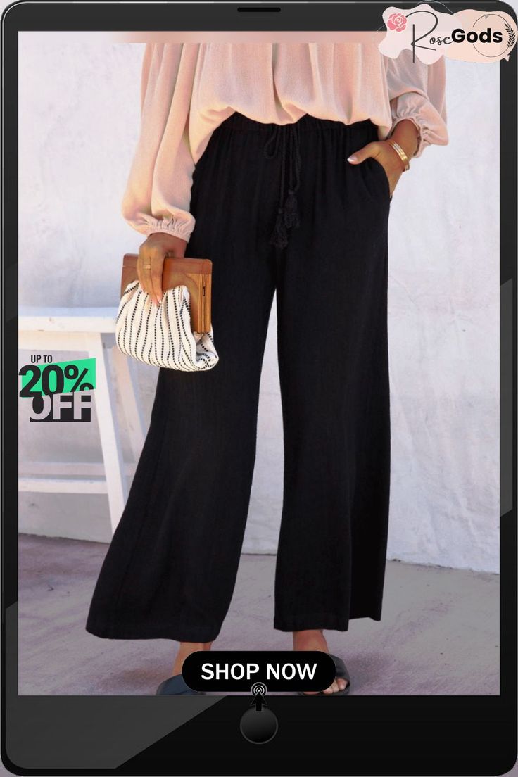 Casual Mid Waist Loose Pants Non-stretch Wide Leg Pants With Pockets For Vacation, Casual Pants With Loosely Fitted Hips For Day Out, High Waist Wide Leg Pants With Pockets For Vacation, Casual High-waisted Pants For Day Out, Casual Pants With Pockets For Vacation, Casual Ankle-length Pants For Day Out, Casual Pants With Pockets For Day Out, Casual Trousers For Day Out, Casual Cargo Pants For Fall