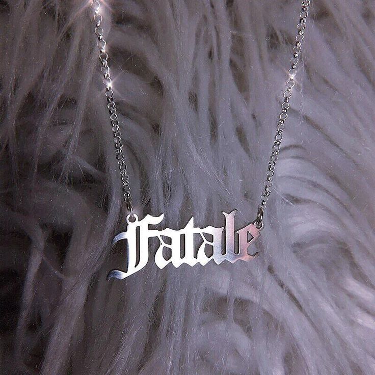 Fatale Necklace ☾ Necklace is solid .925 sterling silver & measures approx 1.25 in. wide x less than half an inch tall. This necklace pairs perfectly with the matching "Femme" necklace, available here. Chain measures 16" long but can be made shorter//longer upon request (leave a note at checkout with your desired chain length). If pairing with another nameplate necklace from the collection, it is recommended to go with an 18" chain so they don't overlap. ❋ ❋ This item is hand crafted for eac Blackletter Font, Font Examples, Nameplate Necklace, Necklace Craft, How To Make Shorts, Tattoo Fonts, Lettering Fonts, Lettering Design, Name Plate