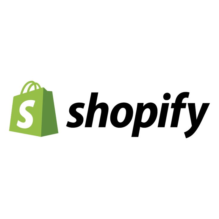 the shopify logo is shown in black and white, with a green shopping bag next to it