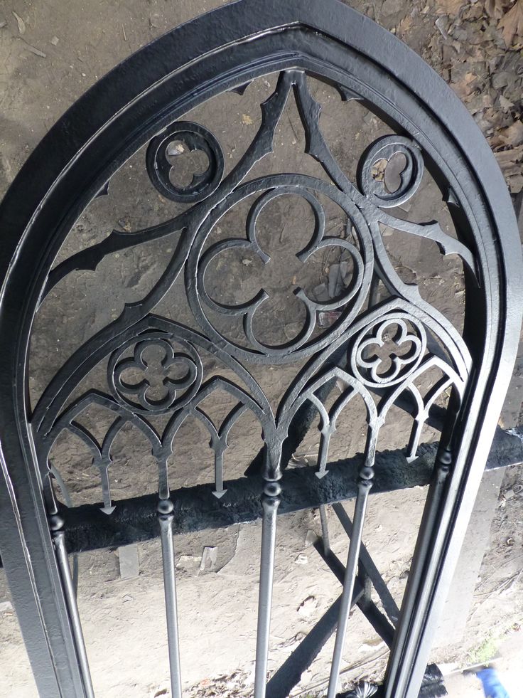 Gothic wrought iron pedestrian gate Gothic Patio Decor, Gothic Iron Gate, Gothic Ironwork, Gothic Archway, Gothic Gate, Gothic Arches, Gothic Door, Pedestrian Gate, Wood Floor Pattern