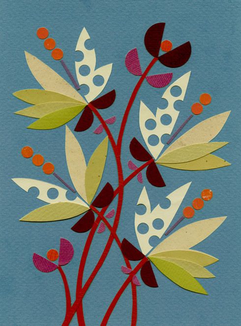 an image of a flower with leaves and berries on it's stems in blue background