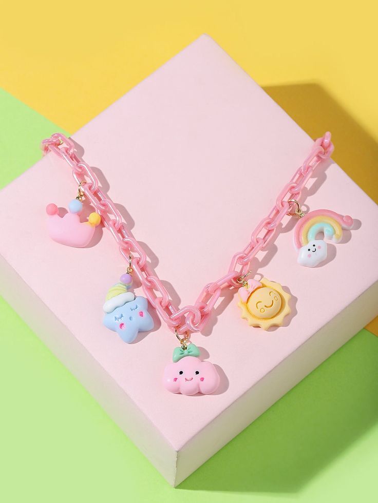 Unicorn Piggy Bank, Cartoon Jewelry, Cloud Pendant, Pusheen Cute, Cartoon Clouds, Diy Bracelets Easy, Girls Cartoon, Girly Accessories, Kids Necklace