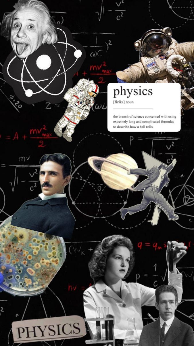 the cover of physics magazine, with images of people and objects in black and white