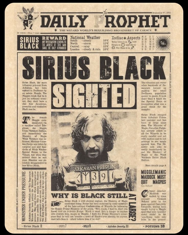 an old newspaper with the caption sirius black scepted on it's front page