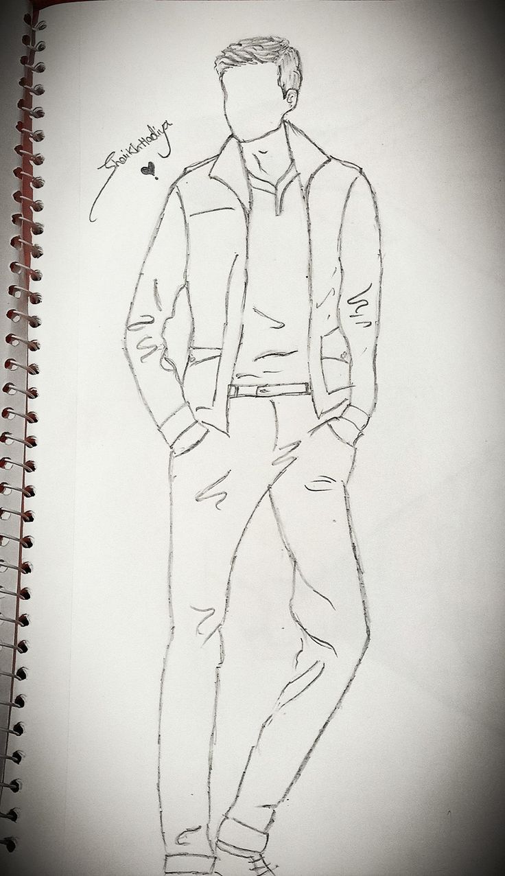 a drawing of a man standing with his hands in his pockets