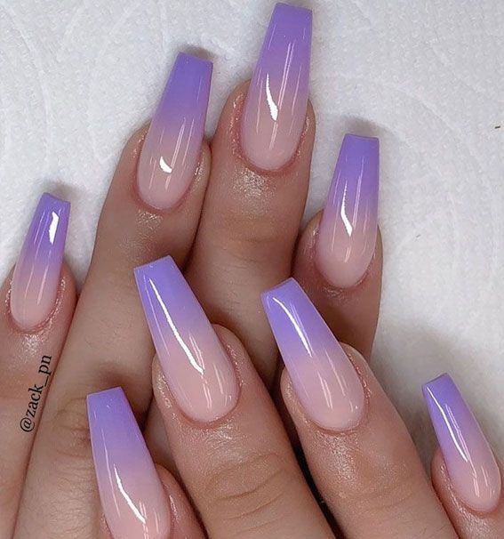 French Press On Nails, Simple Spring Nails, Fake Nails Long, Press On Nails Long, Lilac Nails, Ombre Nails Glitter, Purple Nail Designs, Lavender Nails, Cute Spring Nails