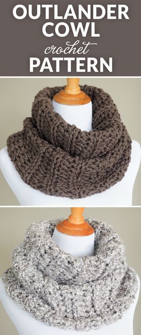 two pictures of the same cowl with text that reads, how to knit an outlander cowl crochet pattern