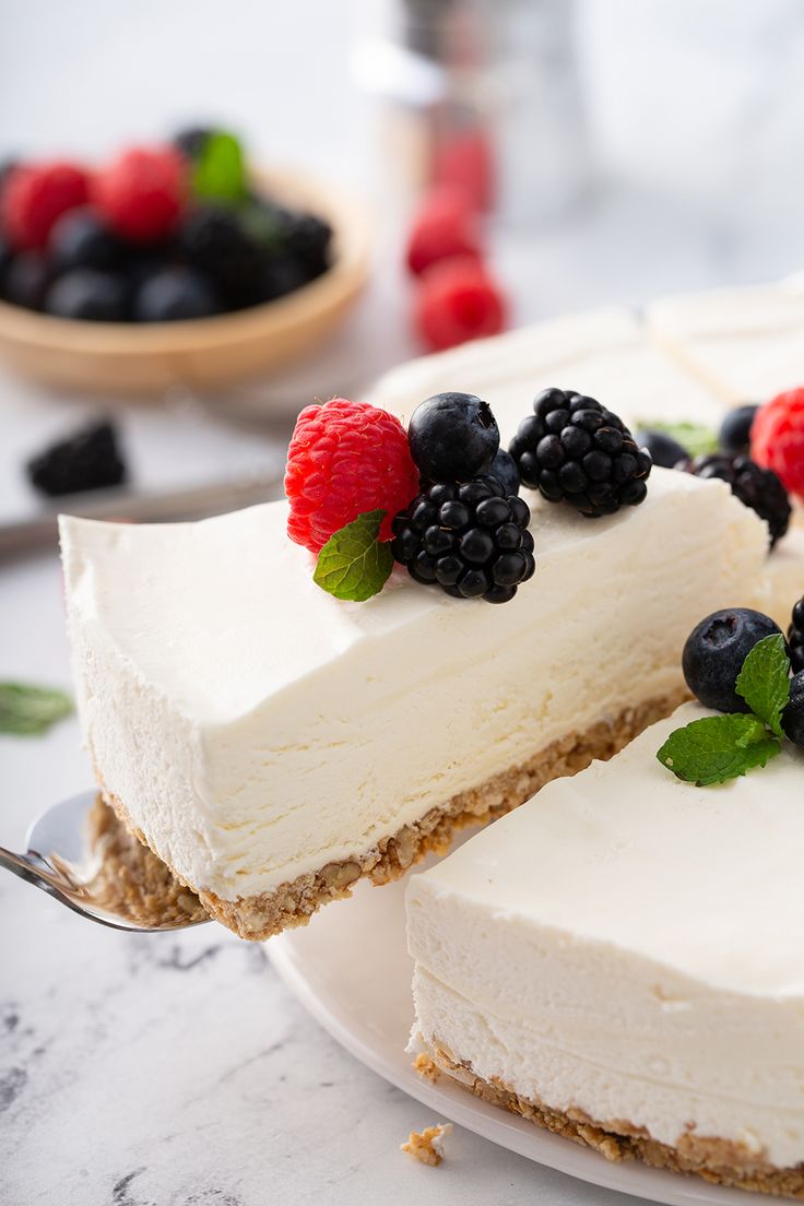 there is a cheesecake with berries on top