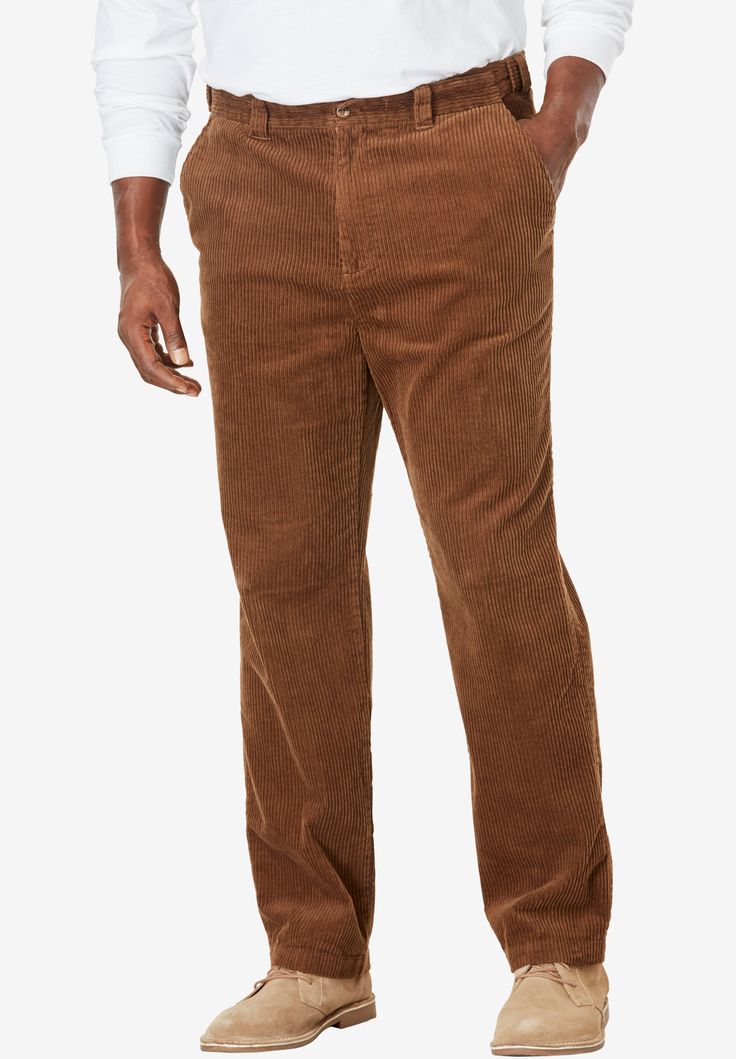 Item Number: 1168-08392-9999  Finely-woven Six-Wale Corduroy Plain Front Pants keep their crisp look and stay comfortable with expandable waistbands. Front slash pockets, back button-through besom pockets.    * True-to-size fit means you know what you’re getting when you shop online   * Customize the inseam for your perfect length   * Expandable waistband gives you all the breathing room you need   * Front slash pockets give a classic look   * Soft cotton corduroy   * Machine wash; imported  Big inseam approx. 32" - 38" unhemmed Tall inseam approx. 36" - 40" unhemmed  Select "Hem Pants Length" above for a finished inseam. Add 7.49 per pair. (Sorry, we cannot reimburse alteration charges if finished pants are returned.) Breathing Room, Hem Pants, How To Hem Pants, Swimsuits For All, Pants Length, Special Birthday, Corduroy Pants, Item Number, Classic Looks