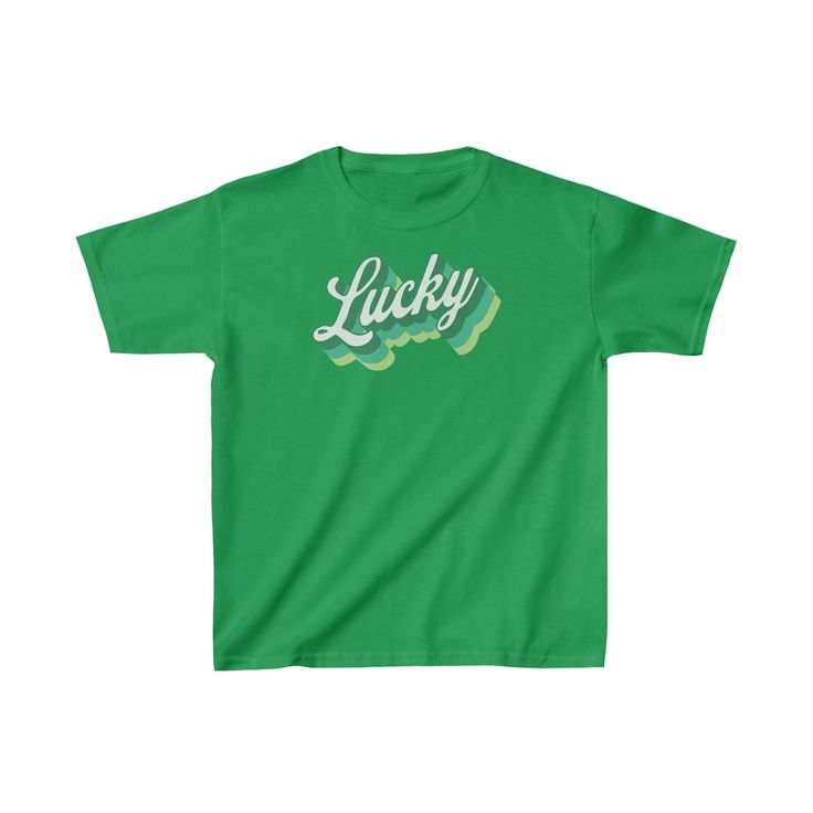 Say hello to our retro Kids Lucky Tee, made from durable heavy cotton that's perfect for everyday wear. Designed on Cape Cod and made in America, this retro style Lucky t-shirt is perfect for Cape Cod's St. Patrick's Day parade, or any time of the year. The fabric is 100% ethically grown and harvested in the US, guaranteeing a minimal environmental impact.Our commitment to sustainability extends beyond just materials – this tee is made using sustainable means of production and is certified by Oeko-Tex for safety and quality assurance. XS S M L XL Width 16.14" 16.93" 18.11" 18.90" 20.08" Length 20.47" 22.05" 23.62" 25.20" 26.38" Sleeve length 13.39" 14.17" 15.35" 16.14" 17.32" Vintage Short Sleeve T-shirt With Lettering, Retro Pre-shrunk Crew Neck T-shirt, Retro Green T-shirt With Screen Print, Retro Crew Neck T-shirt Pre-shrunk, Retro Crew Neck T-shirt With Text Print, Retro Green Screen Print Shirt, Retro Green Pre-shrunk T-shirt, Retro Pre-shrunk Green T-shirt, Retro Crew Neck T-shirt With Lettering