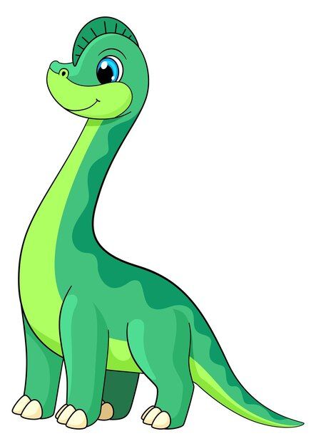 a cartoon green dinosaur with big eyes sitting down and looking at the camera, on a white background