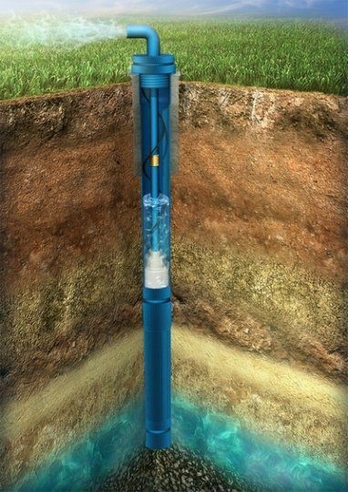 an image of a water well in the ground with grass and dirt on it's sides