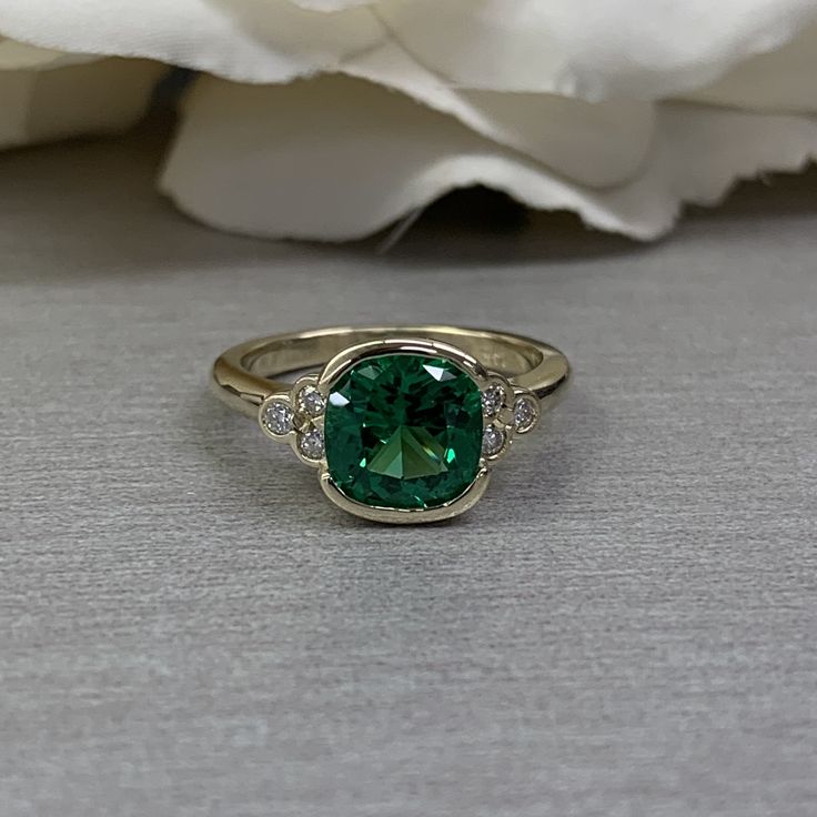 Cushion Cut Emerald Ring, Moissanite And Emerald Ring, May Birthstone Ring, Bezel Set Ring, 14K Yellow Gold #6902 #EmeraldRing #CushionCutRing #CushionCut #MoissaniteRing #CushionCutEmerald #EngagementRing #BirthdayGift #AnniversaryGift #MayBirthstone #LadiesEmeraldRing Wide Band Diamond Rings, Emerald Ring Vintage, Bezel Set Engagement Ring, May Birthstone Rings, Emerald Wedding Rings, Green Emerald Ring, Bezel Engagement Ring, Future Engagement Rings, Bezel Set Ring