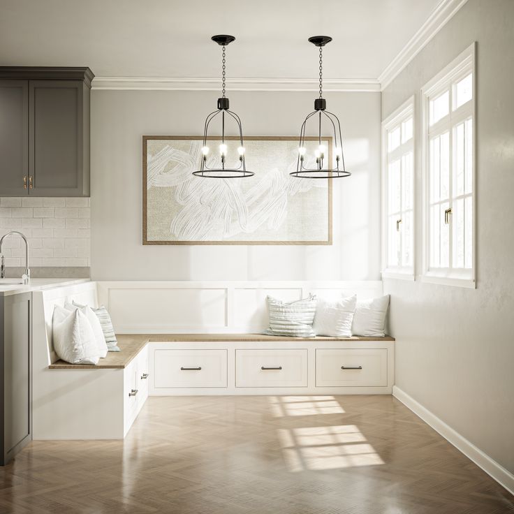 the kitchen is clean and ready to be used as a dining room or breakfast nook