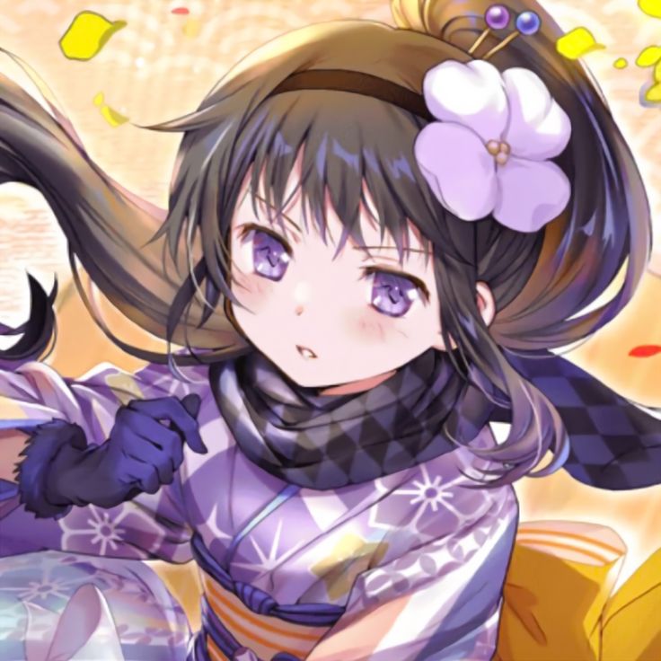 an anime character with long black hair and blue eyes, wearing a purple outfit in front of