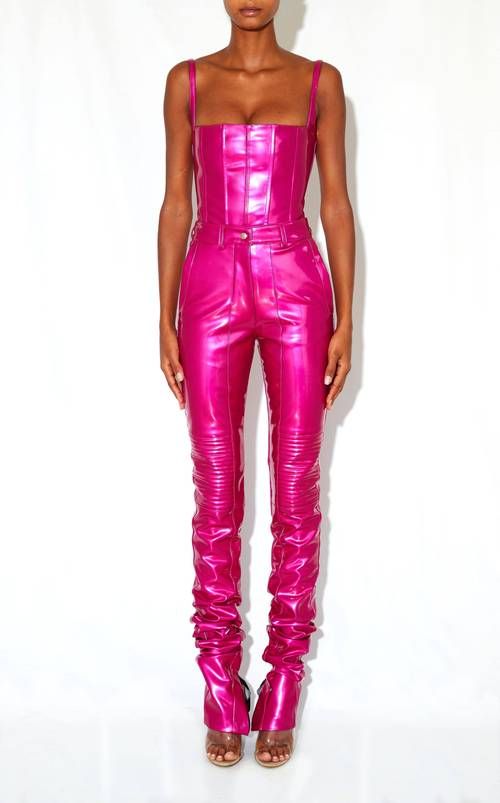 Pvc Corset, Vinyl Pants, Catty Noir, Moto Pants, Laquan Smith, Shiny Pants, Corset Bustier, Sopot, Cat Walk