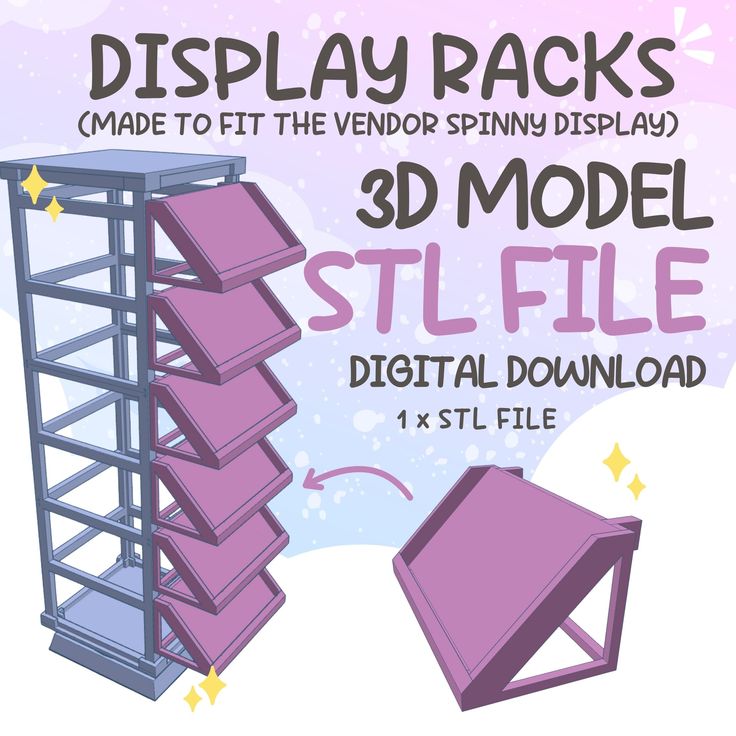 Display racks designed to fit the spinny display tower! The racks can be used to display stickers, buttons, pins and etc!  Mix and match the hooks with these racks to make the display more interesting!  This is just for the rack design, the spinny display tower STL file is not included in this listing! NOTE: This is a digital product. No physical item will be shipped.  FOR PERSONAL USE ONLY, NOT PERMITTED TO RESELL FILE OR PHYSICAL PRODUCT Dimensions: Height: 1.865 in length: 4.338 in depth: 2.4 Popup Store Design Ideas, Artist Alley Setup, Artist Alley Display, Artist Alley Booth, Display Stickers, Festival Booth Display, Art Festival Booth, Craft Stall Display, Creative Booths