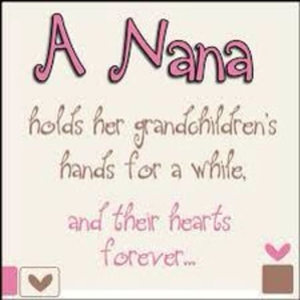 a pink and brown frame with the words, a nana holds her granddaughter's hands for a white, and their hearts forever